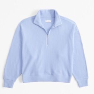 Abercrombie & Fitch Lounge Cozy Rib Mock Half-zip- Blue XXS/XS